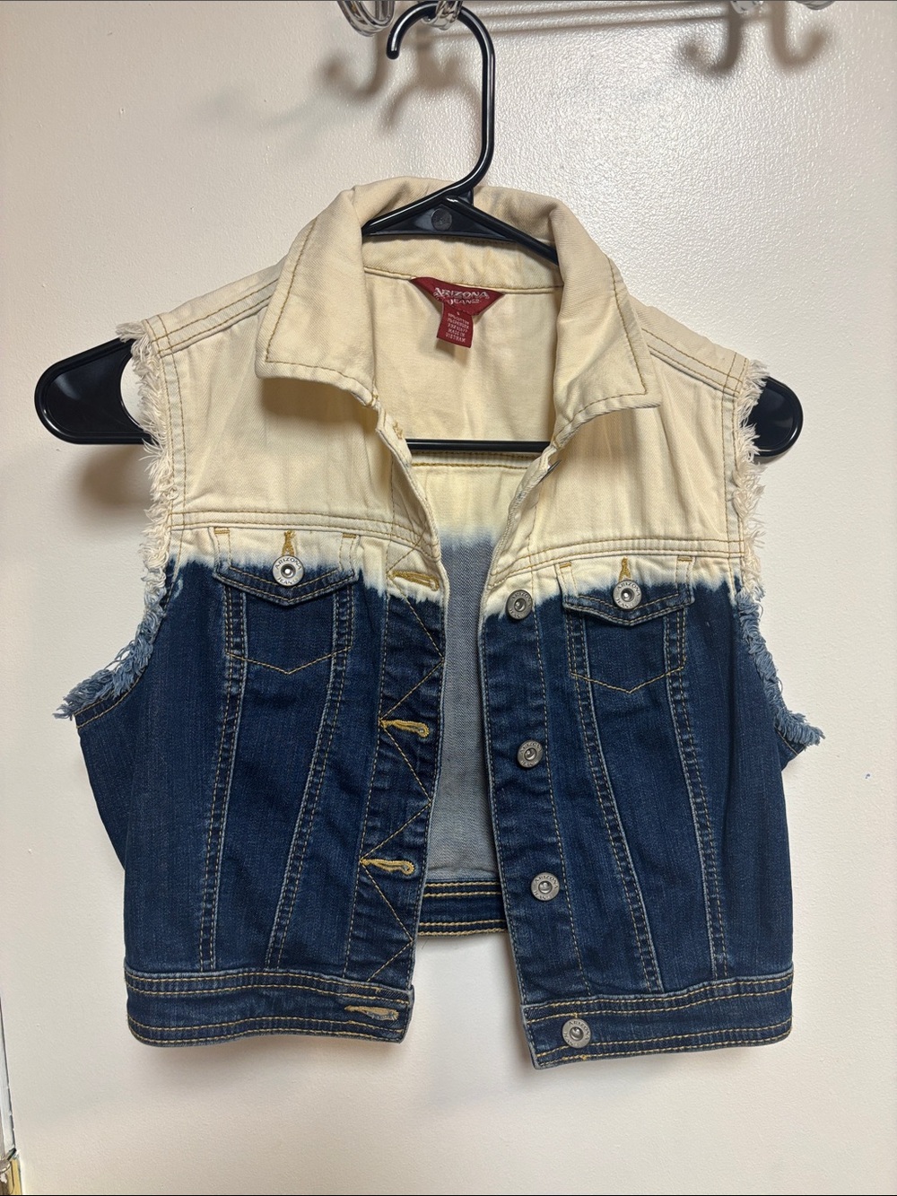 S Arizona Jean Co Two Tone Dip Dye Denim Vest Raw Hem